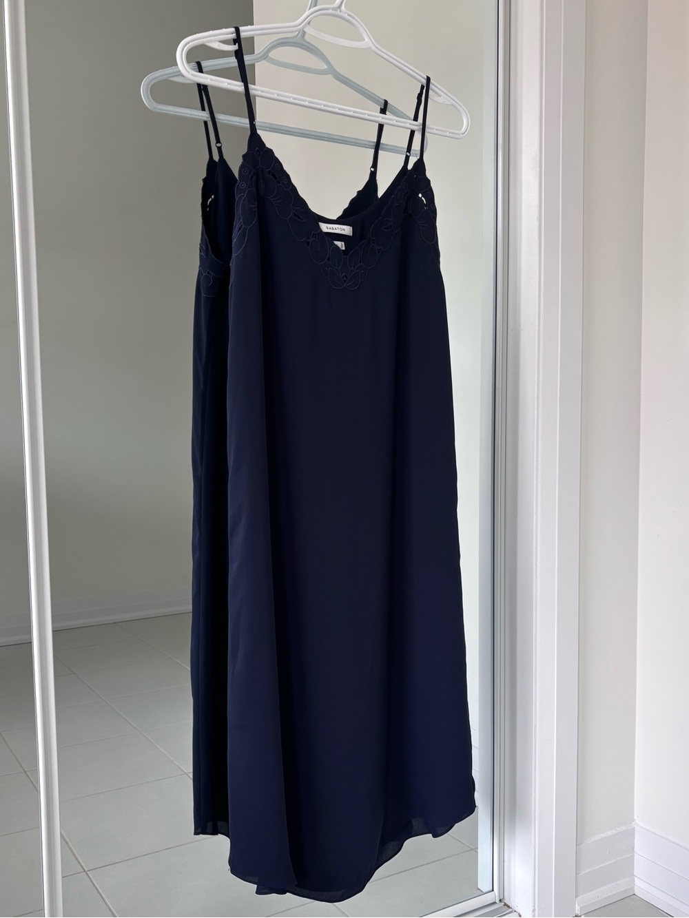 Babaton Lace Trim Slip Dress in Navy - Picture 2 of 9